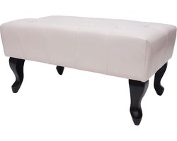 Chesterfield poef, voetenbankje, kunstleer 39x77x47cm ~ crème-wit