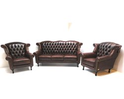 Chesterfield Queen Anne bankstel 3-1-1 zits CROWN antiek bruin leer