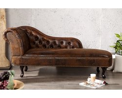 Chesterfield Récamière / longchair 170cm antiek bruin met knoopnaad en klinknagels