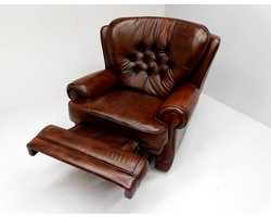 Chesterfield relaxfauteuil "New Castle" - hand verstelbaar - Leder Burgundy (Bordo rood)