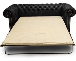 Chesterfield Slaapbank First Class leer | 3-zits | Mat Zwart | 2 tot 4 weken levertijd
