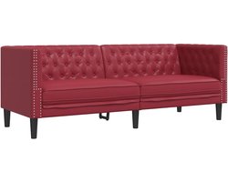 Chesterfield Stijl Bank 3 Zits Bordeauxrood Kunstleer
