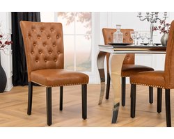 Chesterfield Stoel CASTLE Bruin Kunstleer Zwart Rubber Hout Decoratieve Klinknagels - 44589