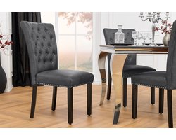 Chesterfield Stoel CASTLE Zwart Kunstleer Rubber Hout Decoratieve Klinknagels - 44588