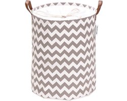 Chevron-patroon Wasmand Canvas-stof Opvouwbare opbergbak met PU-lederen handgrepen en trekkoordsluiting 197 bij 157 inch waterdichte binnenkant grijs