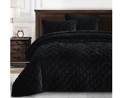 Chezmoi Collection Lux Zwart Fluwelen Quilt Queen Set, 3-delig Weelderig Pluche Verweerd Fluwelen Beddengoed Alle - ShopVlot