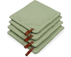 CH&F Bellavarde Celadon Pannenlap met Pocket Groen | 20x20 cm | Set van 4 | Hittebestendig tot 250°C | Ophanglus | Duurzaam Keukentextiel