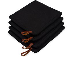 CH&F Pannenlap met Pocket 4 stuks | Bellavarde Licorice | Pannenlap Zwart | 20x20cm