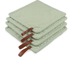 CH&F Pannenlap met Pocket 4 stuks | Siliconen Dots Celadon | Pannenlap Groen | 20x20cm