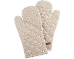 CH&F Richmond Canyon Ovenwanten 2 stuks | Hittebestendige Keukenhandschoenen tot 250°C | 100% Katoen | Beige | 18x33 cm | Ophanglus & Machinewasbaar