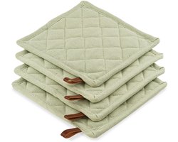 CH&F Richmond Celadon Pannenlap met Pocket Groen | 20x20 cm | Set van 4 | Hittebestendig tot 250°C | Ophanglus | Duurzaam Keukentextiel