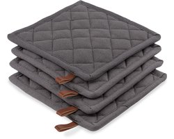 CH&F Richmond Graphite Pannenlap Grijs | 20x20 cm | Set van 4 | Met Pocket | Hittebestendig tot 250°C | Ophanglus | Duurzaam Keukentextiel