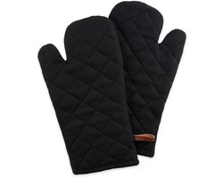 CH&F Richmond Licorice Ovenwant Zwart | 18x33 cm | Set van 2 | Hittebestendig tot 250°C | Ovenhandschoen met Ophanglus | Duurzaam Keukentextiel