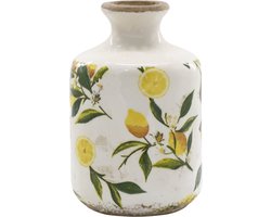 Chic Antique Limone Fles / Vaas met Citroenenmotief – Keramische Decoratie – Landelijke Sfeer