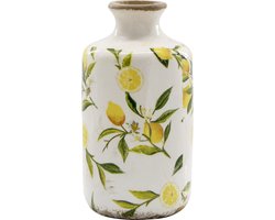 Chic Antique Limone Fles / Vaas met Citroenenmotief – Keramische Decoratie – Landelijke Sfeer