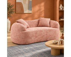 CHICFURN 2-zitsbank - Gebogen ontwerp - Met armleuningen - Roze