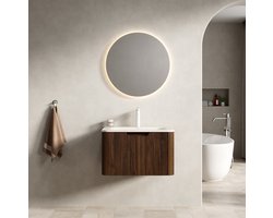 CHICFURN Badkamermeubel 60 cm - Geïntegreerde wastafel - Soft-close - 1 lade - Badkamer - Gesinterde steen en multiplex - Beige en walnoot