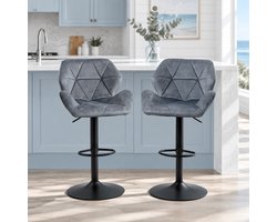 CHICFURN Barkruk - Set van 2 - Hoogte verstelbaar - Met rugleuning - Grijs