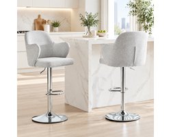 CHICFURN Barkruk - set van 2 - hoogteverstelbaar - draaibaar - lichtgrijs