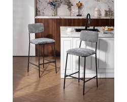 CHICFURN Barkruk - Set van 2 - Met rugleuning - Met voetsteun - Grijs