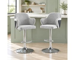 CHICFURN Barkruk - Volwassenen - Hoogteverstelbaar - Set van 2 - Lichtgrijs