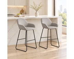 CHICFURN Barkrukken - Gestoffeerd - Met armleuningen - Set van 2 - Grijs