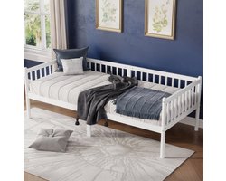 CHICFURN Bedbank 90 x 200 cm - 3-zijdige uitvalbeveiliging - wit