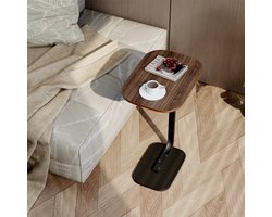 CHICFURN bijzettafel, salontafel, banktafel, laptoptafel en nachttafel met C-vormig ontwerp, mobiele tafel voor woonkamer en slaapkamer, houten tafelblad met zwart metalen frame, geschikt voor snacks, boeken, laptop en dagelijks gebruik