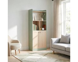 CHICFURN Boekenkast - Open vakken - Deels open - Groen en houtkleur