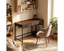CHICFURN Bureau 120 cm - Met lades - Metaalframe - Rustiek bruin