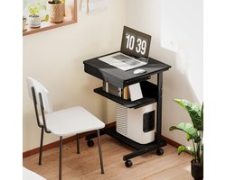 CHICFURN Bureau - Verrijdbaar - Met lade en planken - Zwart
