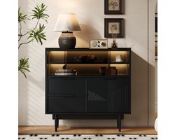 CHICFURN Dressoir - LED-verlichting - Open vakken en laden - Zwart