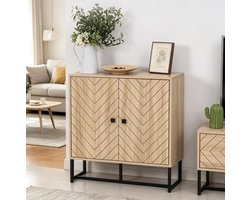 CHICFURN Dressoir - Verstelbare planken - 2 deuren - Zwart en naturel hout