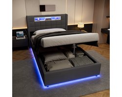 CHICFURN Eenpersoonsbed 90x200 cm - Slaapkamer - Opbergruimte en USB-laden - Hydraulisch opbergbed - Fluweel - Donkergrijs