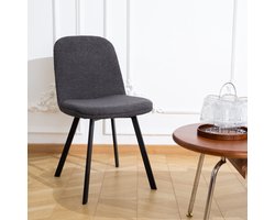 CHICFURN Eetkamerstoel - Teddy-fleece - Metalen onderstel - Donkergrijs
