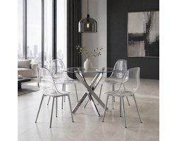 CHICFURN Eetkamerstoel - Transparant - Metalen poten - Zilver