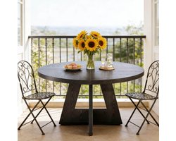 CHICFURN Eettafel 120 cm - 4 personen - rond - 1 tafel - eetkamer - bewerkt hout - zwart