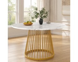 CHICFURN Eettafel - 4 personen - Stelvoeten - Rond - Goud wit