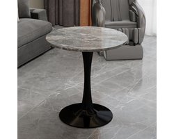 CHICFURN Eettafel 70 cm - 2-4 personen - Rond - 1-zuil - Eetkamer en woonkamer - Kunstmarmer - Zwart en grijs