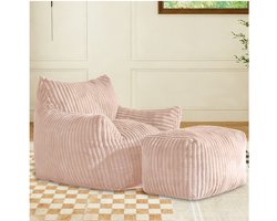 CHICFURN Fauteuil - Met hocker - Brede armleuningen - Roze
