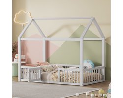 CHICFURN Huisbed 90 x 200 cm - Kinderbed met deurtje - Wit