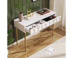 CHICFURN Kaptafel - 2 lades - Opbergruimte - Metalen poten - Crèmewit