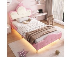 CHICFURN Kinderbed 90 x 200 cm - LED-verlichting - PU - Roze/Wit