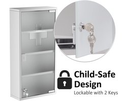 CHICFURN Medicijnkast 30 cm - afsluitbaar - satijnen veiligheidsglas - 1-deurs - badkamer - roestvrij staal - zilver