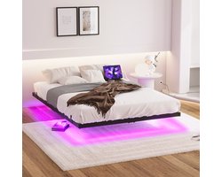 CHICFURN Metalen bedframe 120x200 cm - LED-verlichting - laadstation - zwart