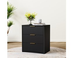 CHICFURN Nachtkastje - 3 lades - Zachte sluiting - 3 laden - Zwart