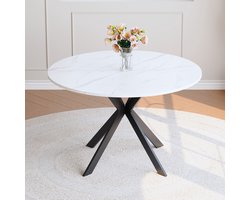CHICFURN Ronde eettafel - Marmerlook - X-poot - Wit en zwart