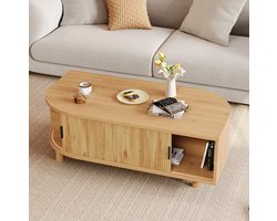 CHICFURN Salontafel 100 cm - Opbergruimte - 2 roldeuren - Naturel houtkleur