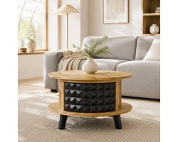 CHICFURN Salontafel - Draaibare opbergruimte - Rond - Naturel