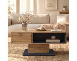 CHICFURN Salontafel - dubbelzijdige opbergruimte - binnenvak - grijszwart